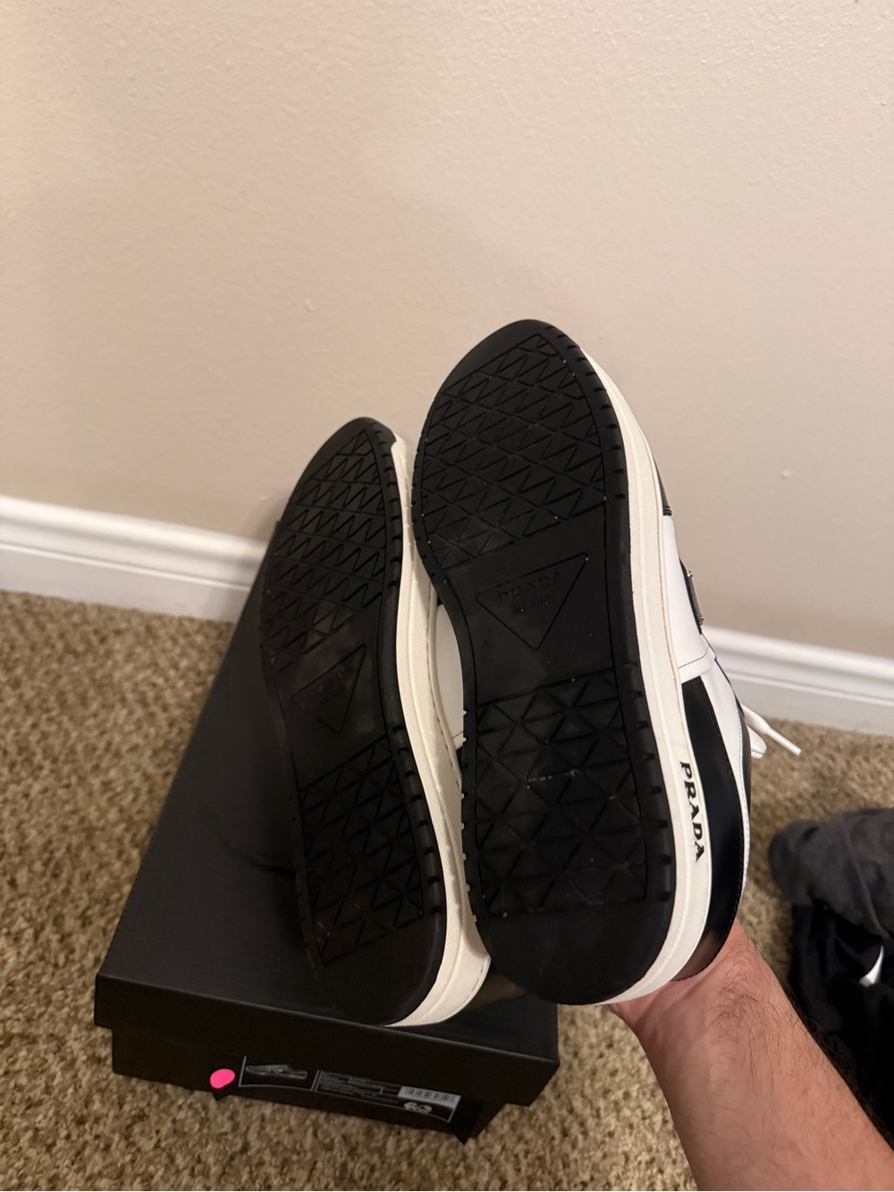 Prada Black and White Low-Top Leather Sneakers - Picture 9 of 11